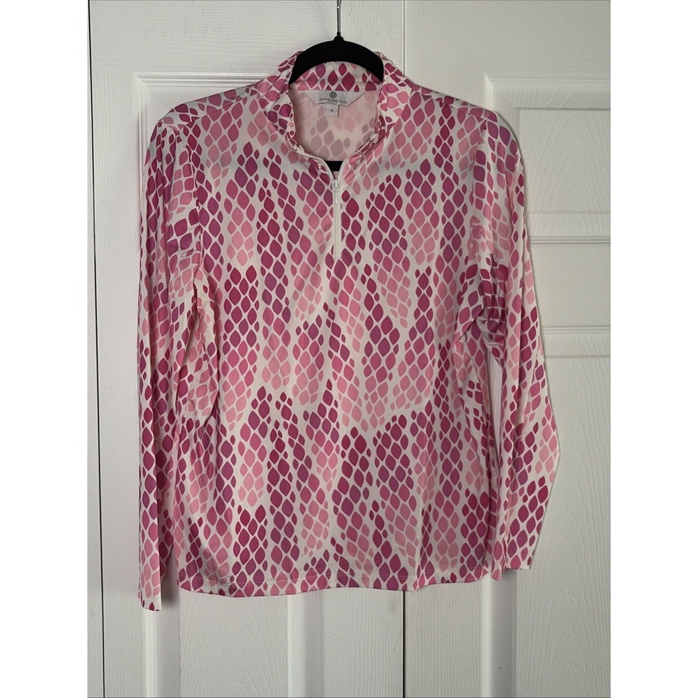 Jean-Pierre Klifa 1/4 Zip Pullover Womens Size S Pink Geometric Print Preppy